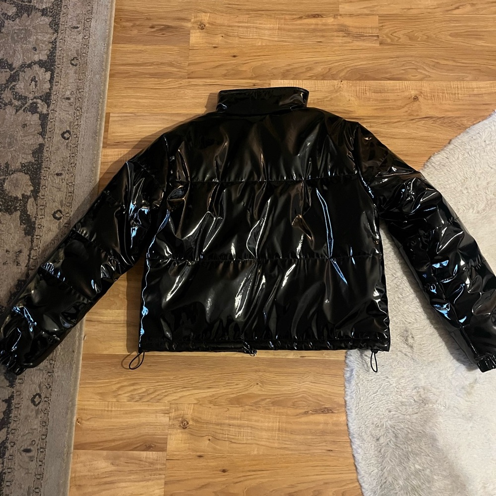 Black Vinyl Puffer Coat - Picture 5 of 7